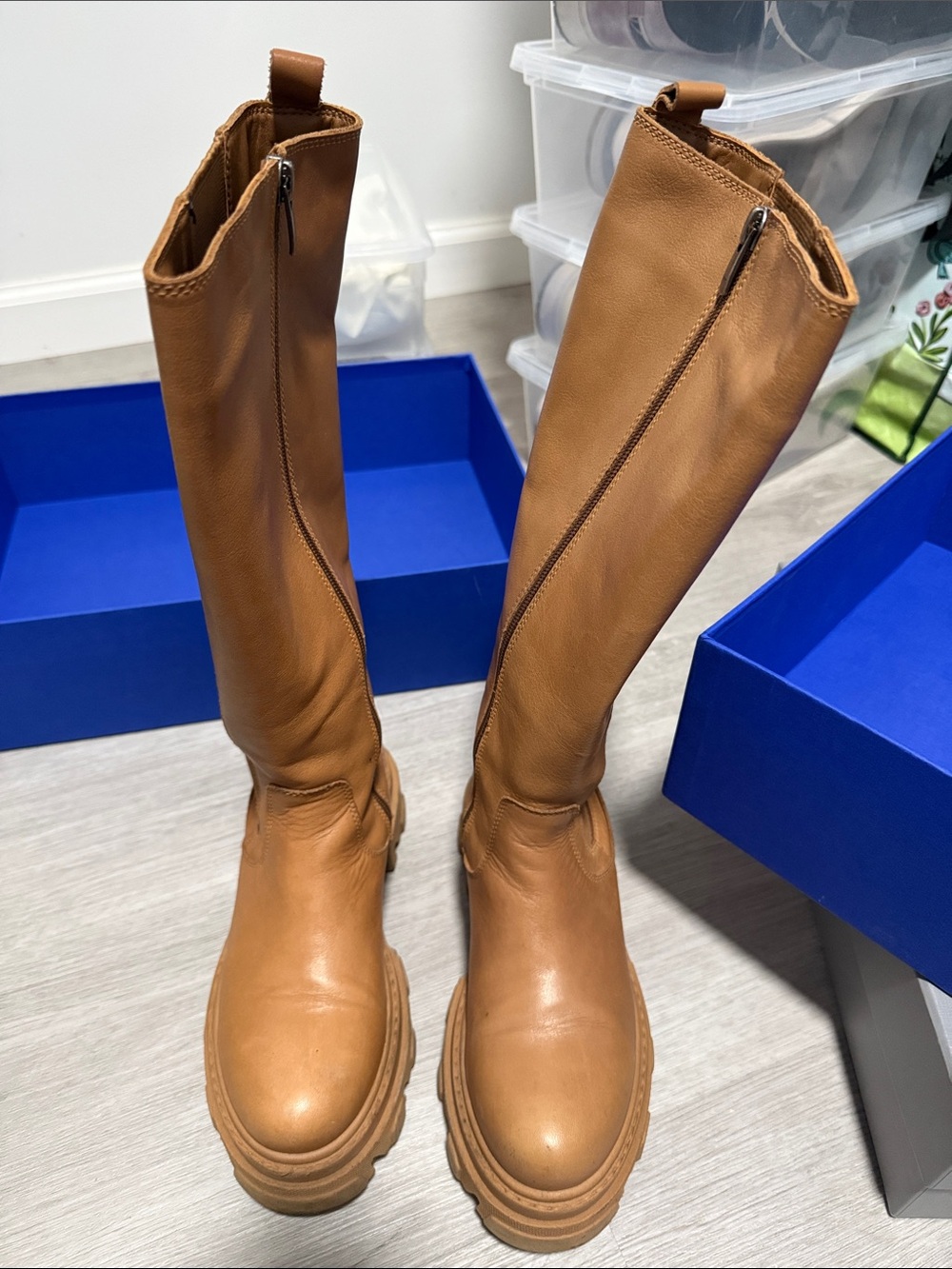 Steve Madden Tall Chunky Sole Boots in Cognac Tan